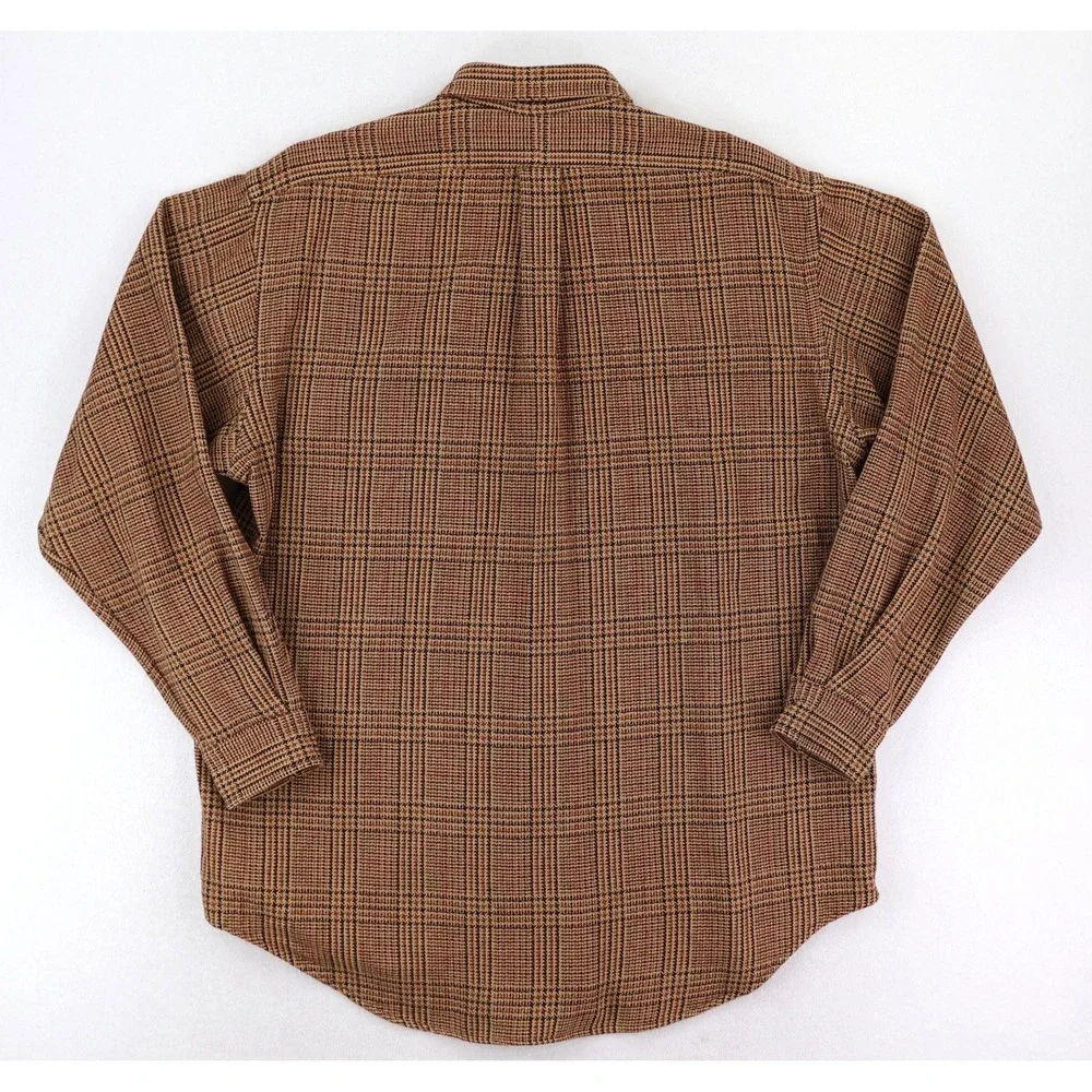 Polo Ralph Lauren Shirt Mens Large Brown Glen Plaid Check Long Sleeve VTG